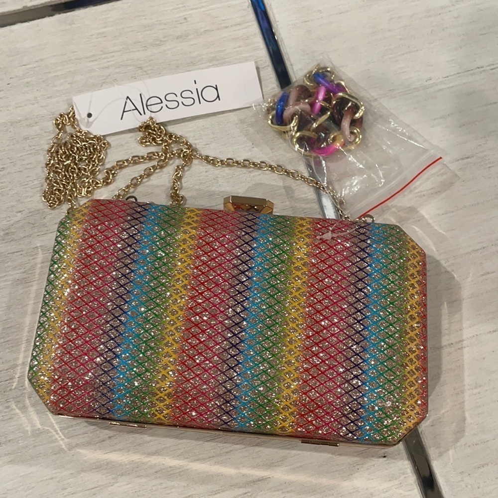 Alessia Rainbow glitter rhinestone clutch purse